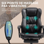 Fauteuil de bureau massant, chaise de bureau avec hauteur réglable, dossier inclinable et télécommande filaire, noir