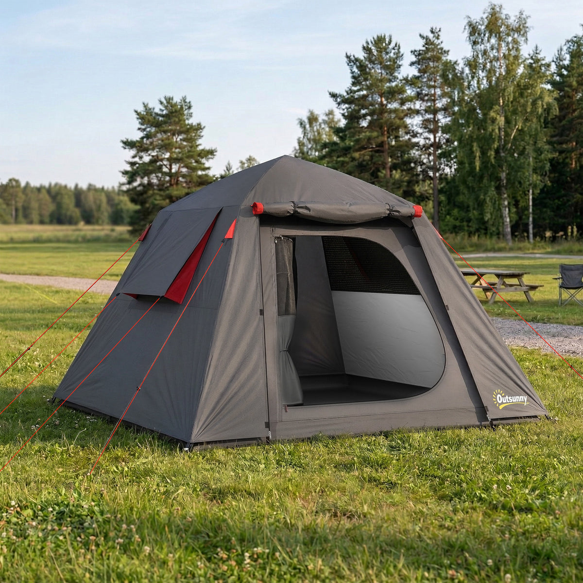 Tenda da Campeggio a Cupola 2 Persone 3-4 Stagioni Impermeabile 3000mm Montaggio Facile 2 Porte 210x210x150cm Grigio Scuro