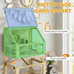 Cage Hamster Rongeur à 3 Niveaux, Fond Amovible, Cabane, Balançoire, 60x40x75cm, Finition Bois Naturel