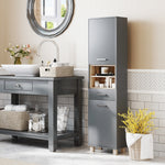 Colonne salle de bain, meuble salle de bain rangement avec 2 placards, tiroir et 2 compartiments ouverts, gris
