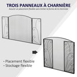 Pare-feu pour cheminée ou poêle design élégant Pare-étincelles 3 Volets Pliables dim. 132,5L x 76,5H cm Acier métal Noir
