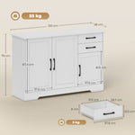 Buffet, meuble de rangement avec 3 portes, 2 tiroirs et étagère réglable, 120 x 38 x 79 cm, blanc