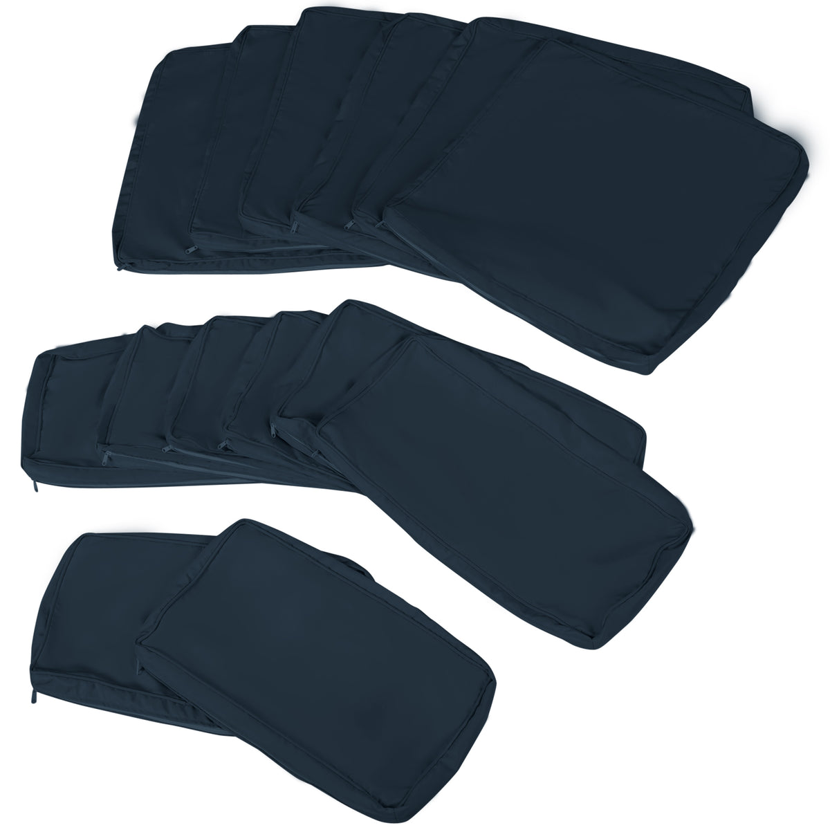 Lot de 14 Housses de Rechange Coussins Salon de Jardin - 6 Housses Coussin d'assise, 8 Housses Coussin Dossier Bleu
