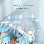 Cage pour hamster portable avec cabane, roue de course, gamelle, bouteille d'eau, 47,5 x 31,5 x 29,5 cm, bleu clair