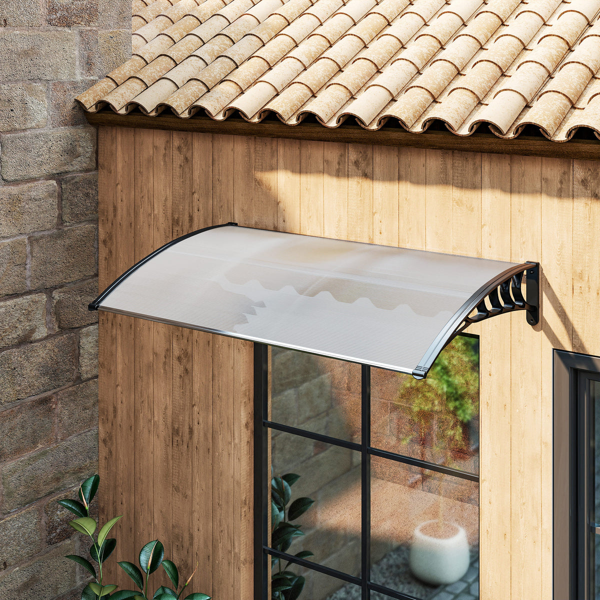 Auvent de porte d'entrée toit marquise en polycarbonate protection contre pluie neige UV 0,9 x 1,5 m, transparente
