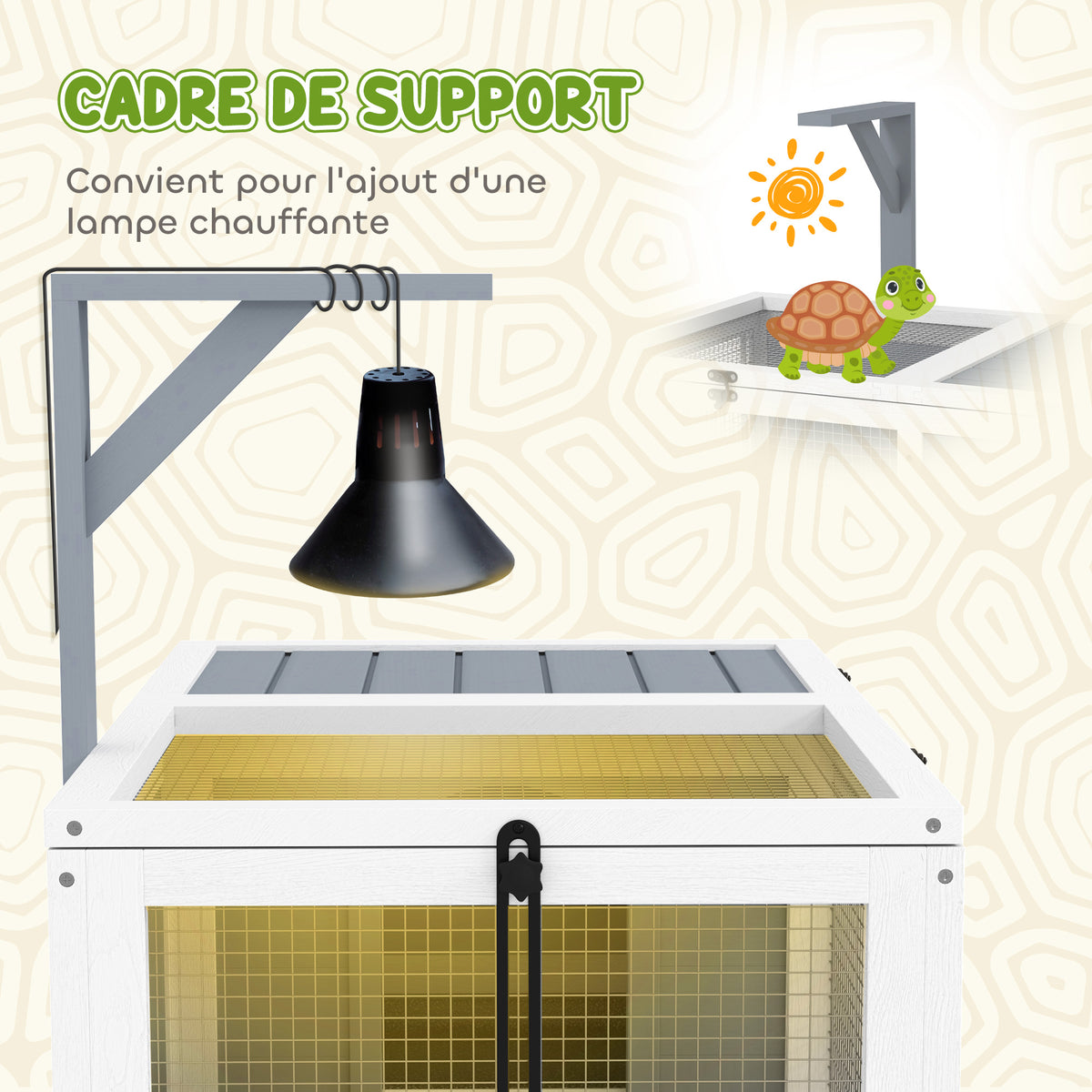 Maison enclos cage pour petit animal tortue avec 2 espaces support de lampe 81 x 48 x 31,5 cm gris