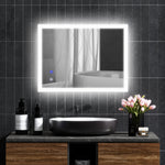 Miroir mural lumineux LED de salle de bain 80 x 60 cm 3 couleurs luminosité réglable interrupteur tactile transparent