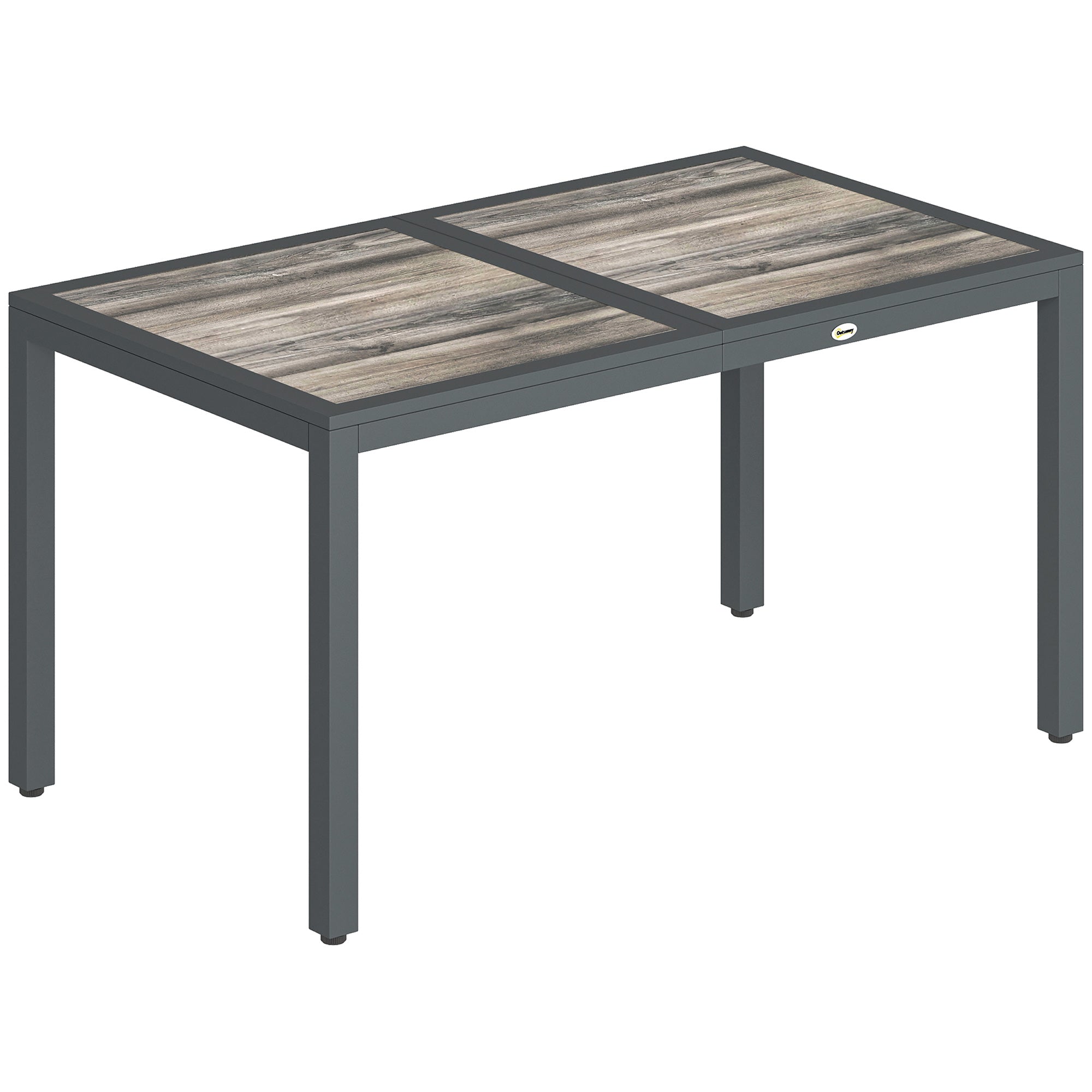 Table de jardin pour 4 à 6 personnes, table à manger extérieure avec plateau à effet bois, 140 x 80 x 72 cm, gris foncé