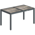 Table de jardin pour 4 à 6 personnes, table à manger extérieure avec plateau à effet bois, 140 x 80 x 72 cm, gris foncé