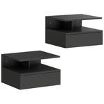 Lot de 2 tables de chevet murales, tables de nuit suspendues avec tiroir, étagère ouverte, 35x32x22,5cm, noir