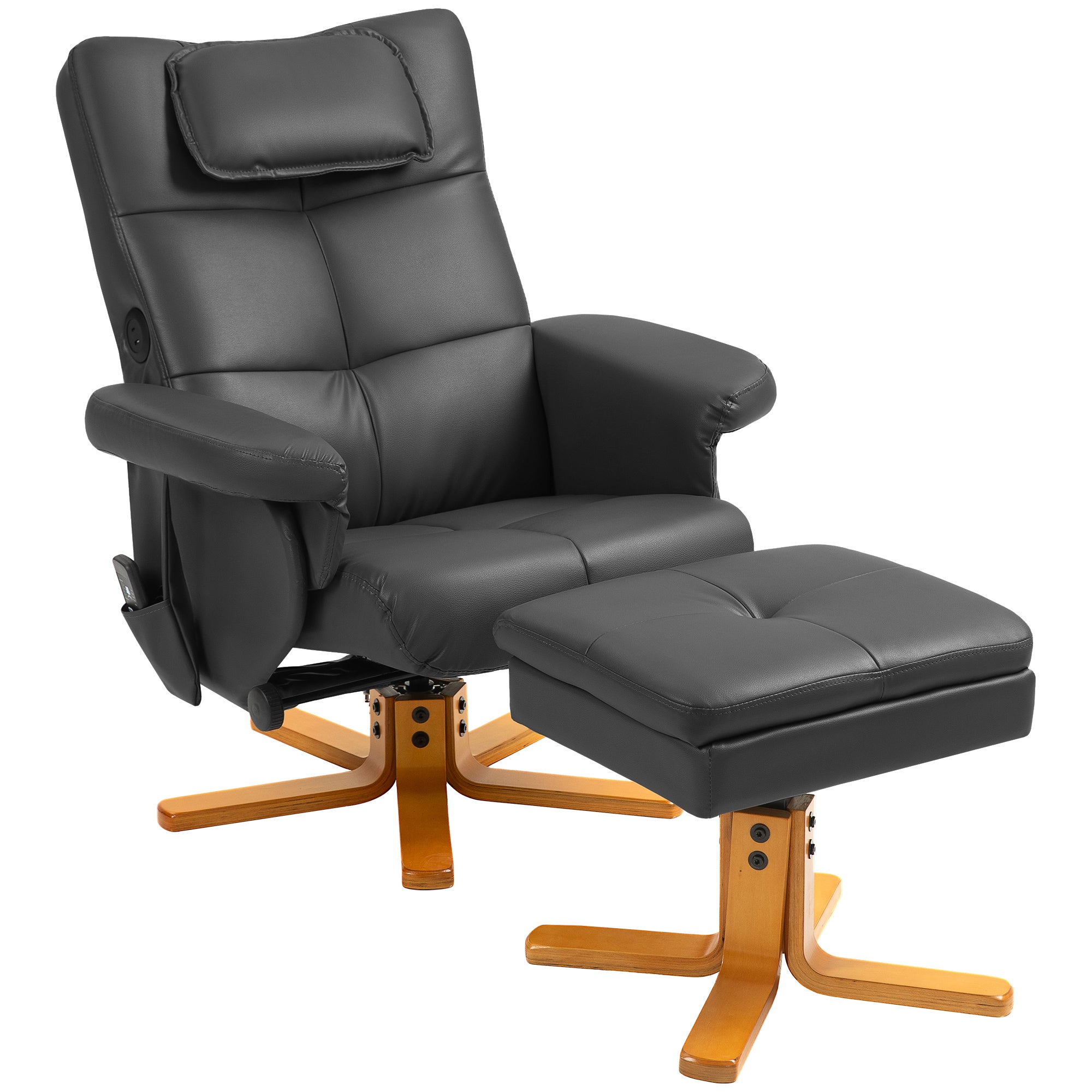 Fauteuil massant avec repose-pied, dossier inclinable jusqu'à 135°, coffre de rangement, télécommande