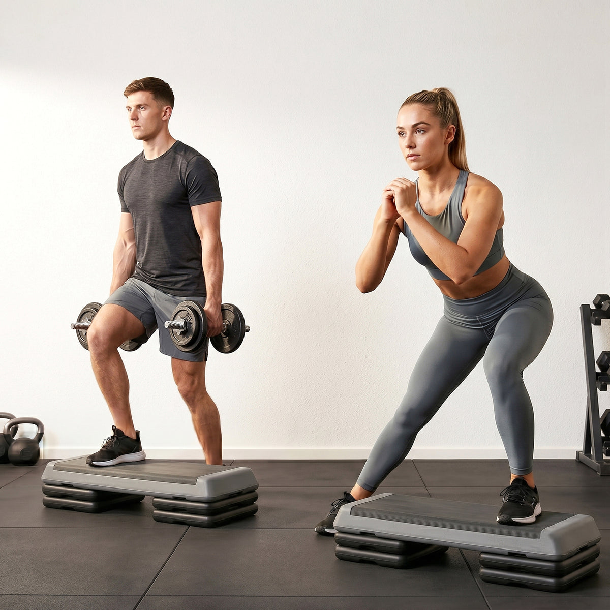 Stepper Fitness Aérobic 3 Niveaux, Hauteur Réglable 10,5/15,5/20,5 cm, Surface Antidérapante, Capacité 250 kg, Gris