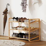 Étagère à chaussures en bambou à 3 niveaux, porte-chaussures capacité 12 paires, 76x33x50,8cm, bois naturel