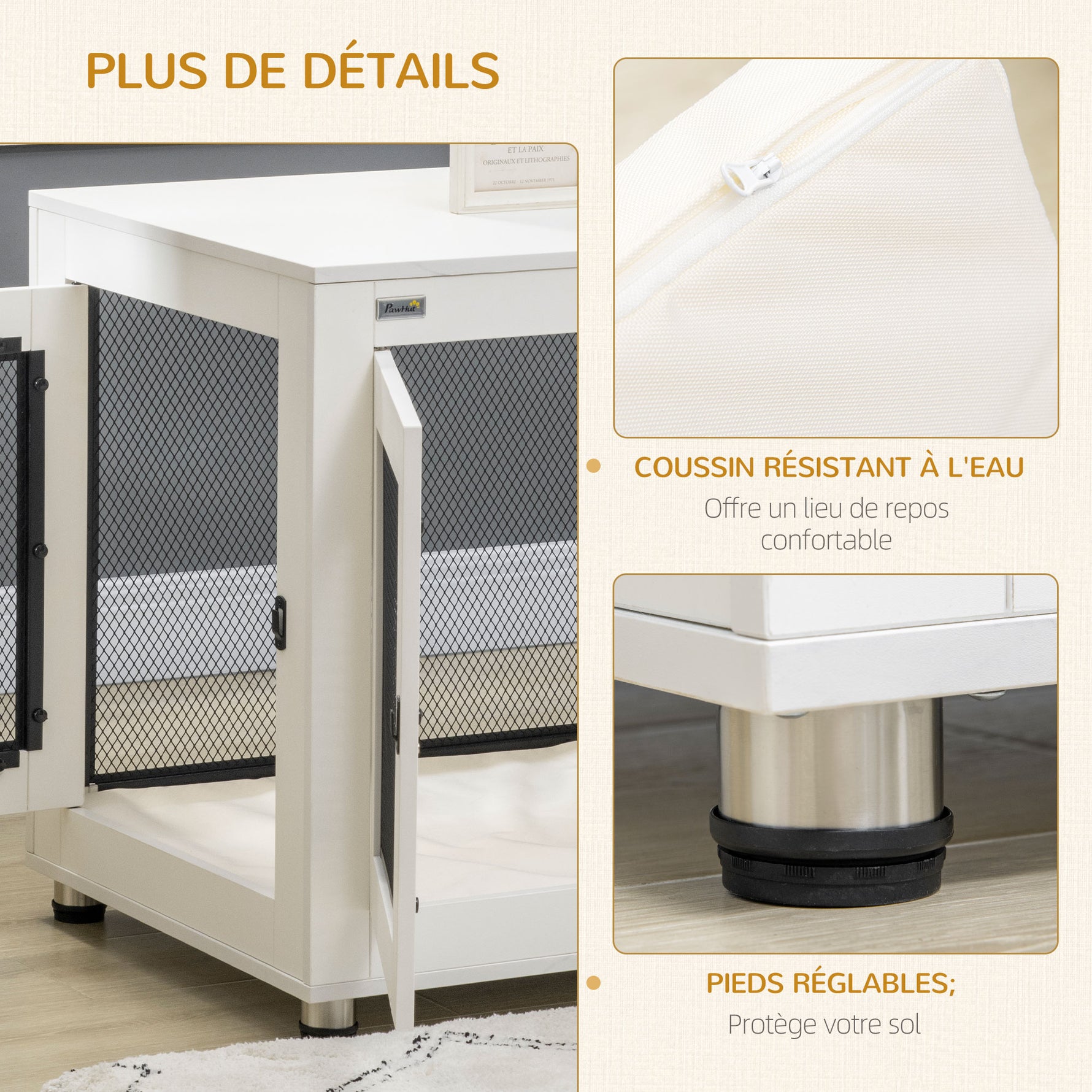 Cage pour chien cage de chien sur pied avec coussin amovible acier noir et blanc - 94 x 60 x 71,5 cm