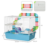 Cage à hamster rat rongeur 3 niveaux avec tunnel, biberon eau, roue, maisonnette, échelles dim. 59L x 36l x 47H cm