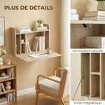 Bureau suspendu table murale table d'ordinateur murale et tablette rabattable avec rangements - 77 x 20 x 51 cm