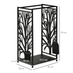 Porte bûches - Range bûches Serviteur de cheminée Arbre - Multi Accessoires étagère 46L x 29l x 70H cm Acier Noir-2
