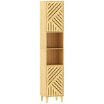 Armoire salle de bain, meuble de rangement colonne, portes en bambou, étagères réglables, 32x30x170cm, bois naturel