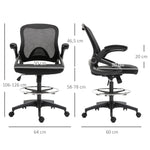 Chaise bureau ergonomique, fauteuil de bureau avec repose-pieds, chaise de dessin à dossier en maille, hauteur réglable, accoudoirs, assise rembourrée et pivotante 360°, noir