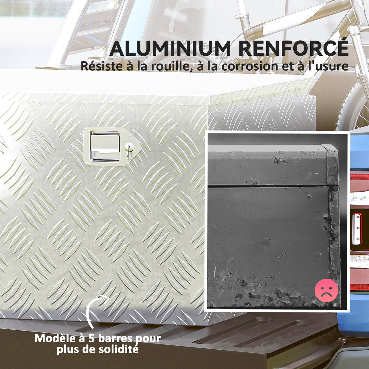 Caja de herramientas para remolque, caja de almacenamiento de aluminio bloqueable, forma trapezoidal, 73,7 x 41 x 46 cm, plateada