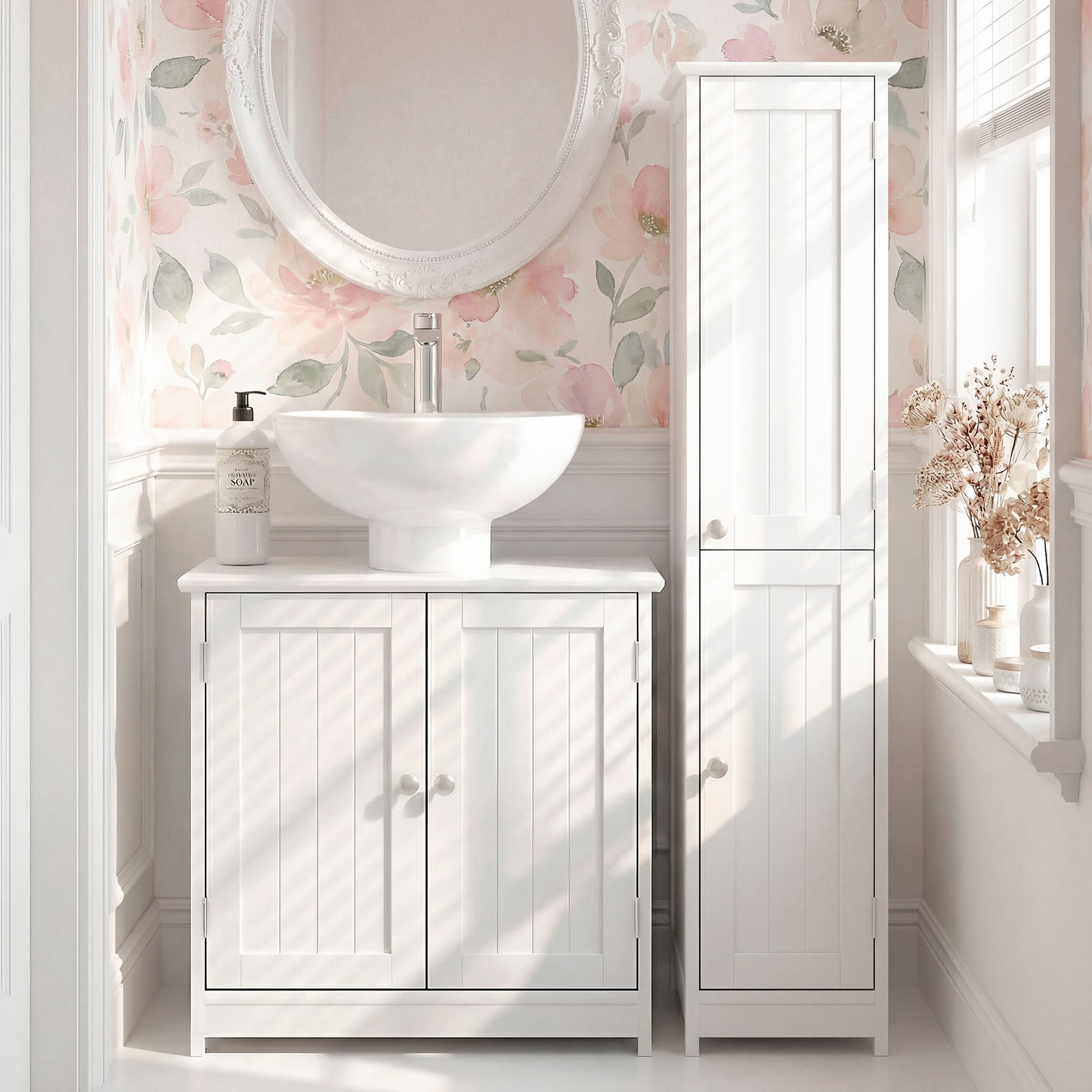 Meuble salle de bain sous lavabo - meuble sous-vasque - placard 2 portes avec étagère - dim. 60L x 30l x 60H cm - en bois blanc