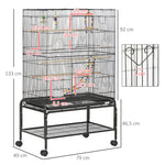 Cage à oiseaux sur pieds roulettes avec 4 mangeoires et 3 perchoirs 79 x 49 x 133 cm noir
