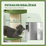 Arbre à Chat avec Griffoir, Centre d'Activités, Plateformes, Coussin, 45 x 45 x 91 cm, Vert et Beige