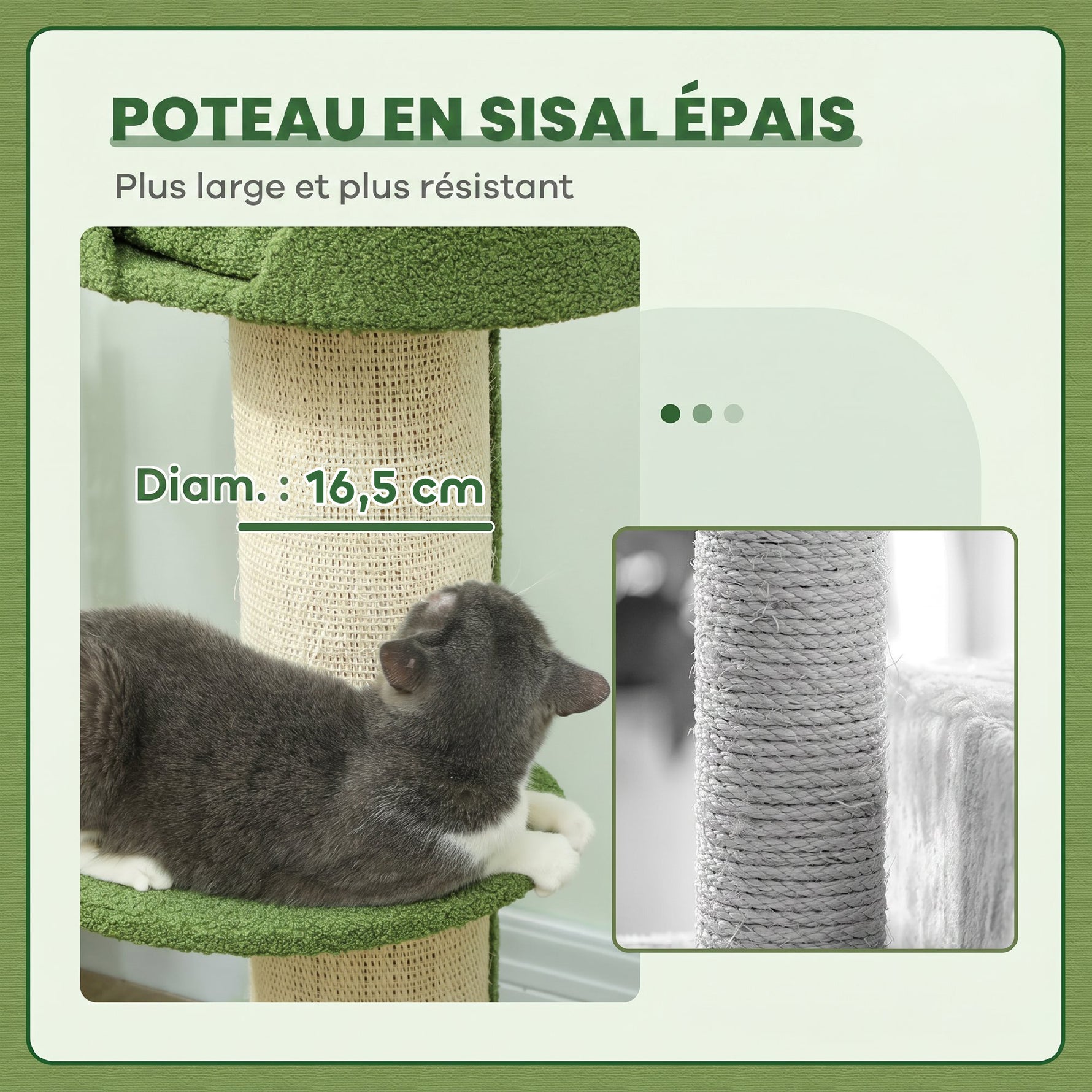 Arbre à Chat avec Griffoir, Centre d'Activités, Plateformes, Coussin, 45 x 45 x 91 cm, Vert et Beige
