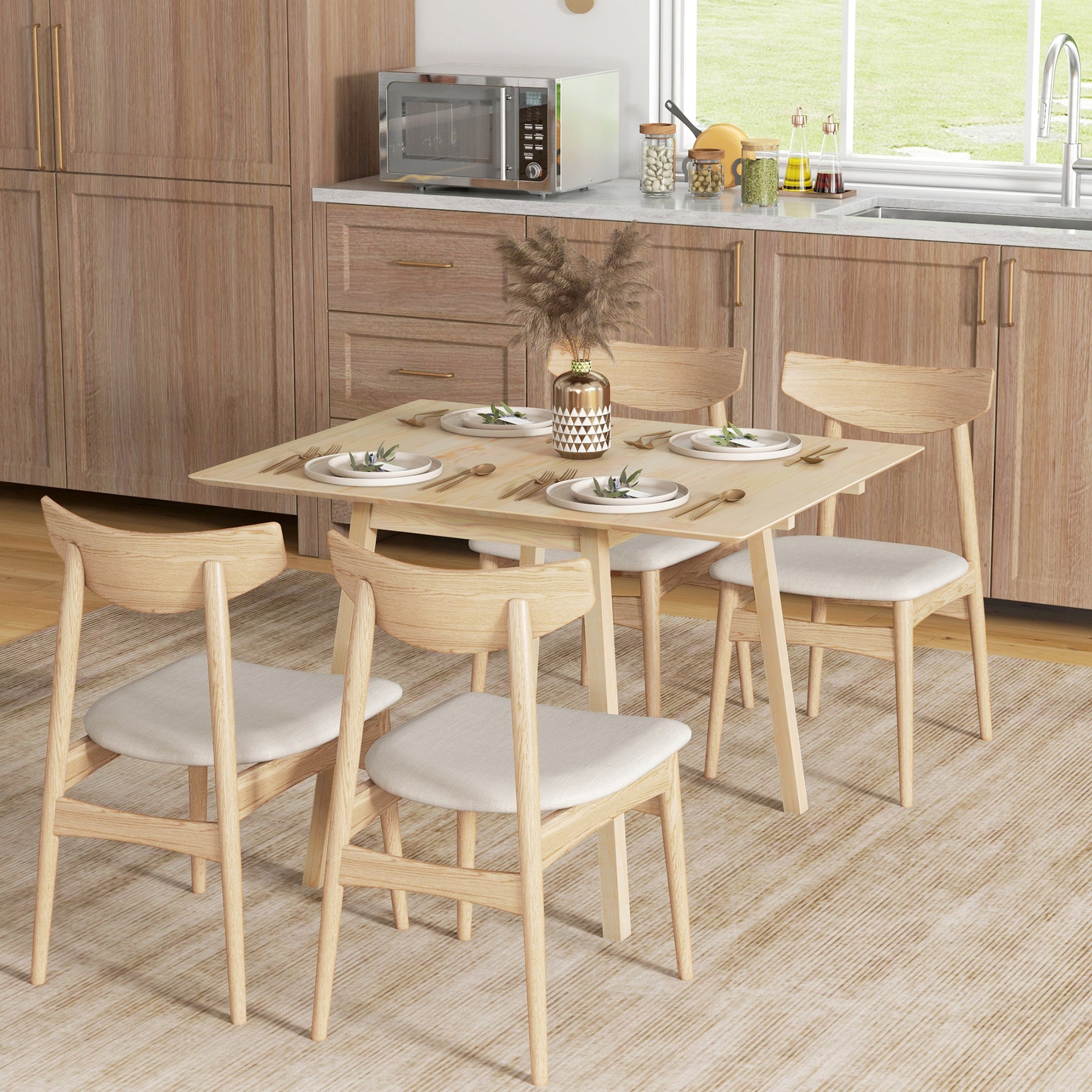 Table de cuisine pliable table à manger pliante avec plateau rabattable en bois pour 2 à 4 personnes bois naturel