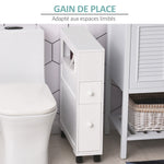 Badezimmer-Rollwagen, WC-Schrank, offenes Regal mit 2 Schubladen, 16 x 52 x 71,5 cm, weiß