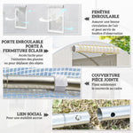 Serre de jardin tunnel 13,5 m² 6 fenêtres, porte zippée enroulable châssis acier galvanisé, bâche PE 4,5 x 3 x 2 m blanc