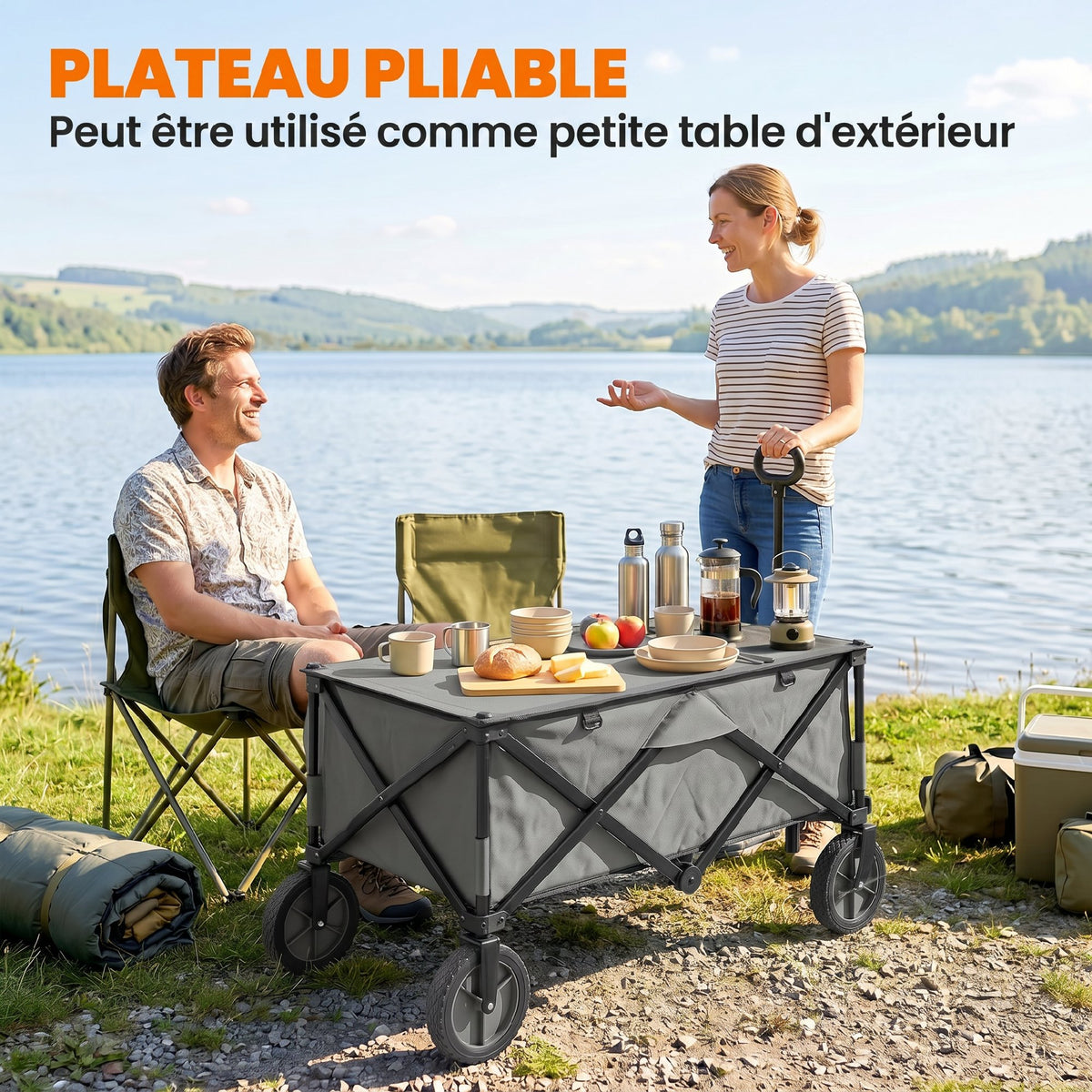 Chariot de jardin pliable bâche amovible poignée télescopique inclinaison réglable 5 sacs 108 x 55 x 93 cm gris foncé