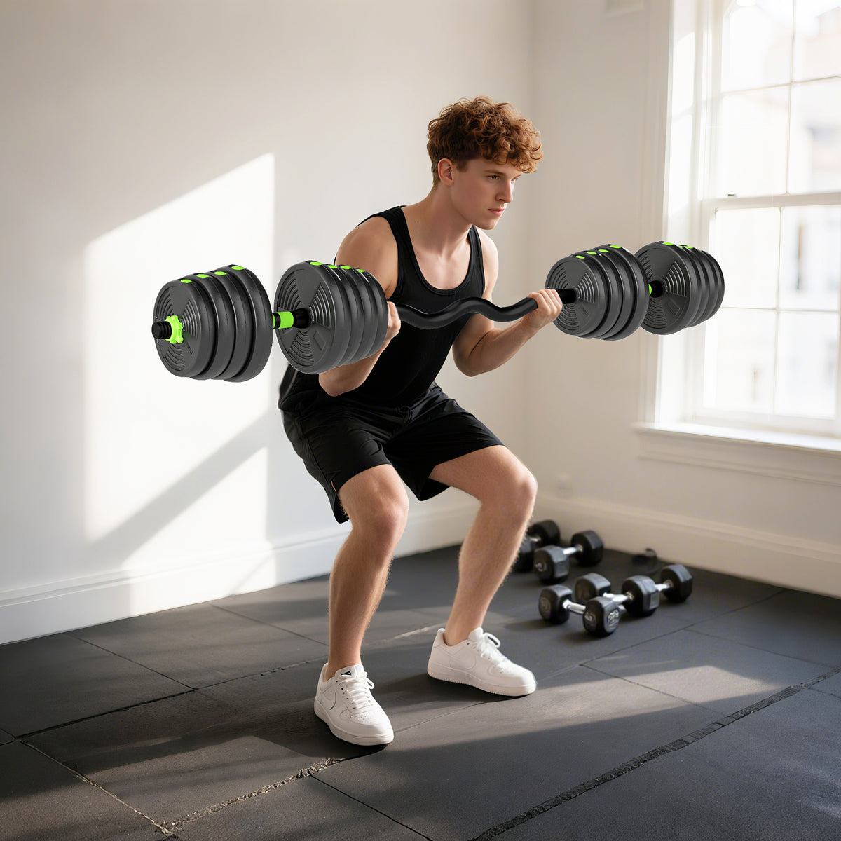 Kit haltères musculation haltères réglables 30 kg 3 en 1, ensemble de poids réglable avec barre d'extension noir