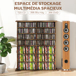 Rangements pour CD et DVD avec 16 compartiments et 12 étagères réglables capacité max. 720 CD/396 DVD et Blu-ray marron