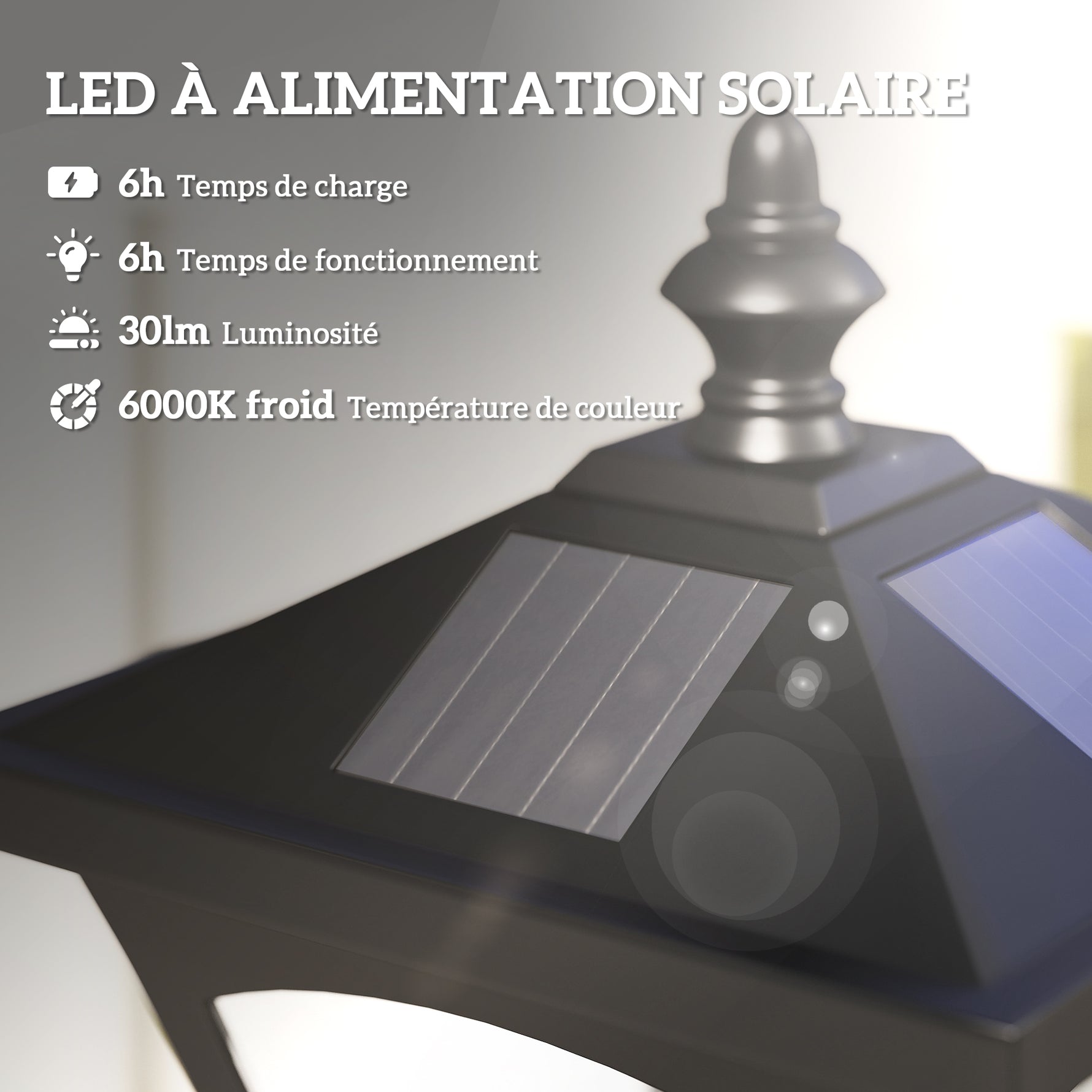 Luminaire extérieur lampadaire sur pied solaire lampadaire lanterne classique LED 30 Lm dim. 15L x 15l x 120H cm noir
