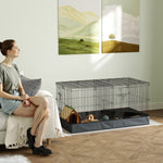 Cage pour petits animaux 2 en 1 avec dessus amovible enclos lapin 2 zones séparées rampe 121 x 61 x 61 cm en acier noir