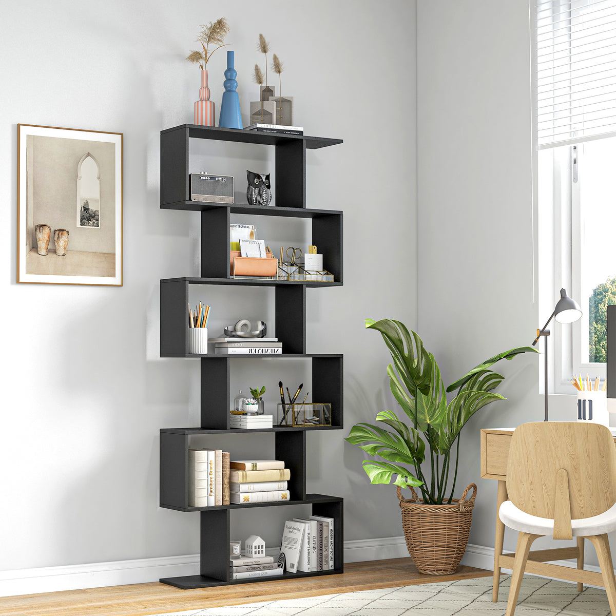 Bibliothèque étagère Zig zag Design Contemporain 80L x 23l x 192H cm 6 Niveaux Noir