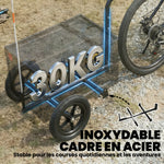 Remorque Vélo Cargo Chariot de Transport Pliable Caisse Plastique 65L Couvercle Dégagement Rapide 145x51,5x72cm Noir