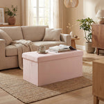 Banc de Rangement, Pouf de Rangement Pliable, Bout de Lit, Repose-Pieds avec Couvercle, 76L x 38l x 38H cm, Rose
