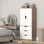 Armoire 2 portes, armoire moderne avec 3 tiroirs et tringle de suspension pour chambre à coucher, marron