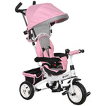Grow-with-Me Kids Tricycle, Foldable Sun Canopy, Removable Telescopic Handle, 95 x 50 x 106 cm, Steel, Pink