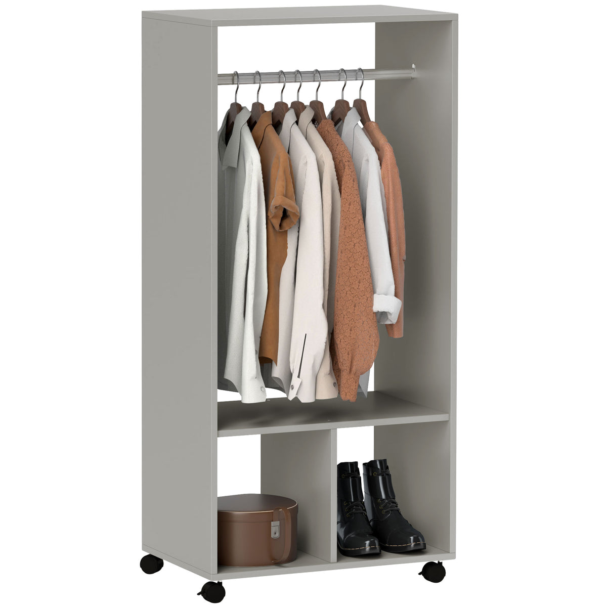 Armoire penderie étagère 2 niches penderie 4 roulettes pivotantes dim. 60L x 40l x 128H cm gris