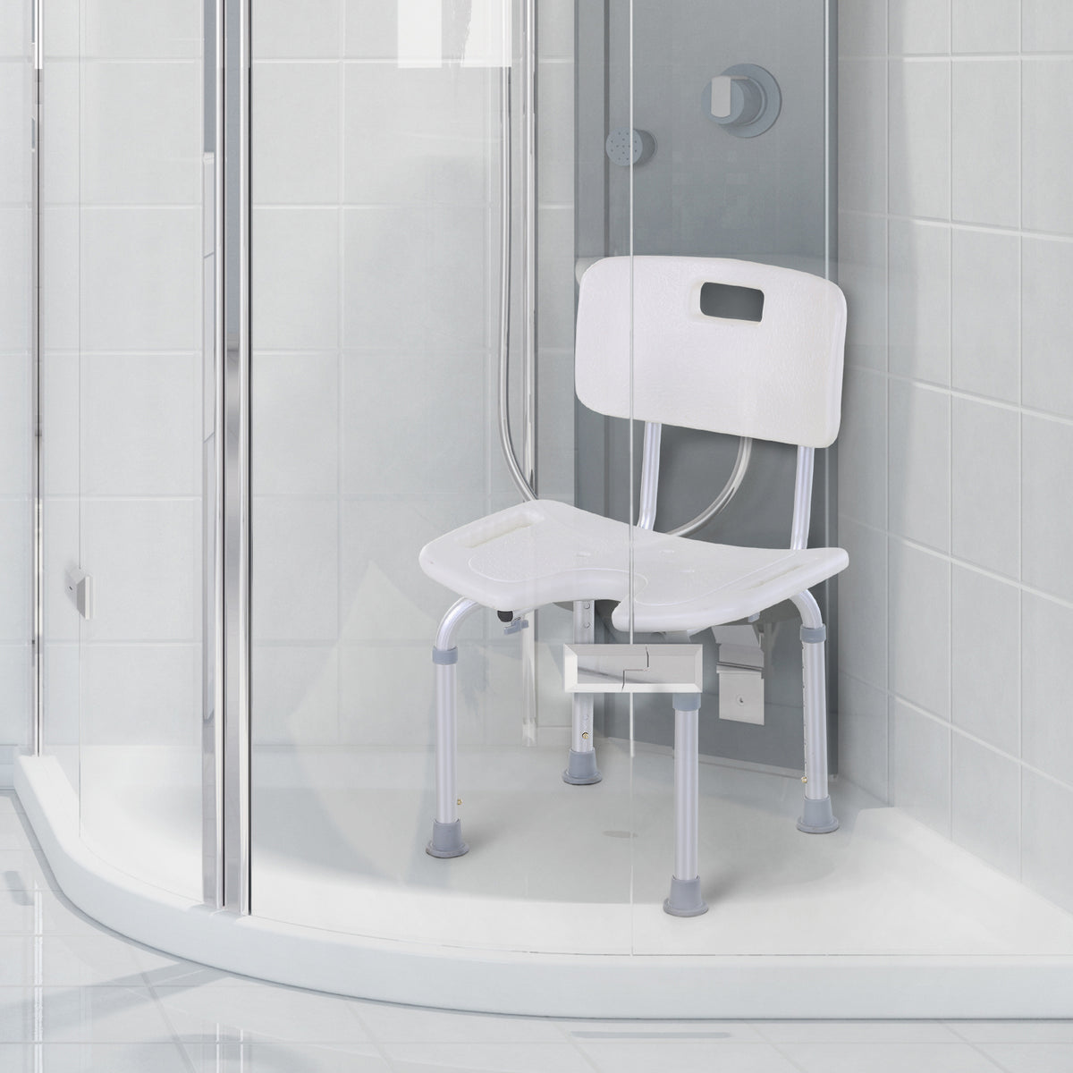taburete de ducha silla de ducha ergonómica altura ajustable patas antideslizantes carga máx. 136 kg aluminio HDPE