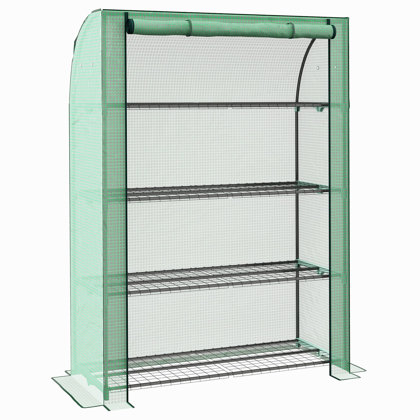 Mini serre de jardin à 4 étages avec bâche PE renforcée, porte enroulable et étagères 120 x 50 x 170 cm, vert