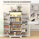 Buffet cuisine, meuble cuisine rangement, avec 12 étagères à portes, lumière LED magnétique, 60 x 40 x 120 cm, blanc