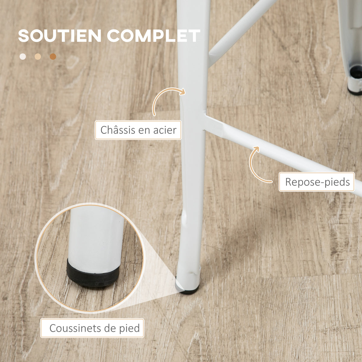 Lot de 4 tabourets de bar industriel avec dossier repose-pied hauteur assise 76 cm métal crème