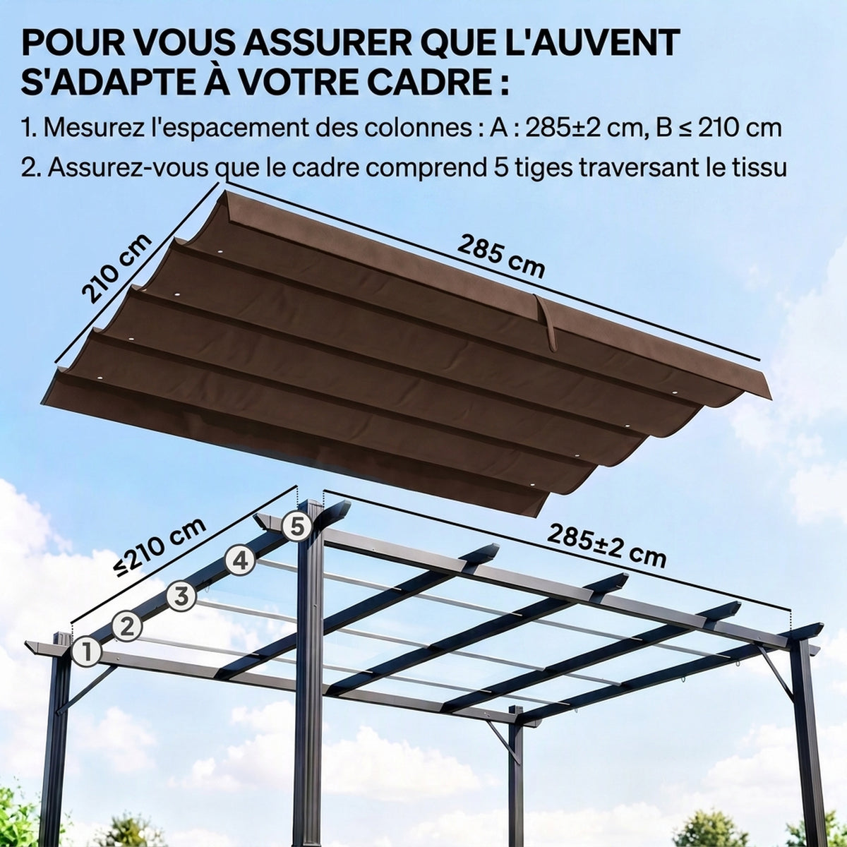 Replacement roof canopy for pergola, sun protection UV-resistant replacement fabric for 3 x 2 m pergola, coffee