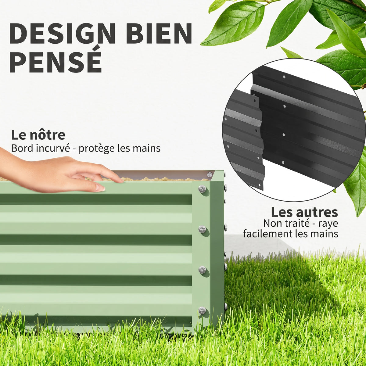 Carré potager de jardin potager surélevé, acier galvanisé, résistant à la rouille 120x120x30cm, vert clair