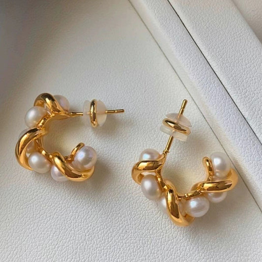 Boucles d'Oreilles Perles Enroulées – Aiguille Argent Fashion