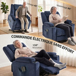 Fauteuil Releveur Électrique Massage Vibration et Chaleur, Fauteuil Relax Électrique en Velours, Dossier Inclinable Bleu